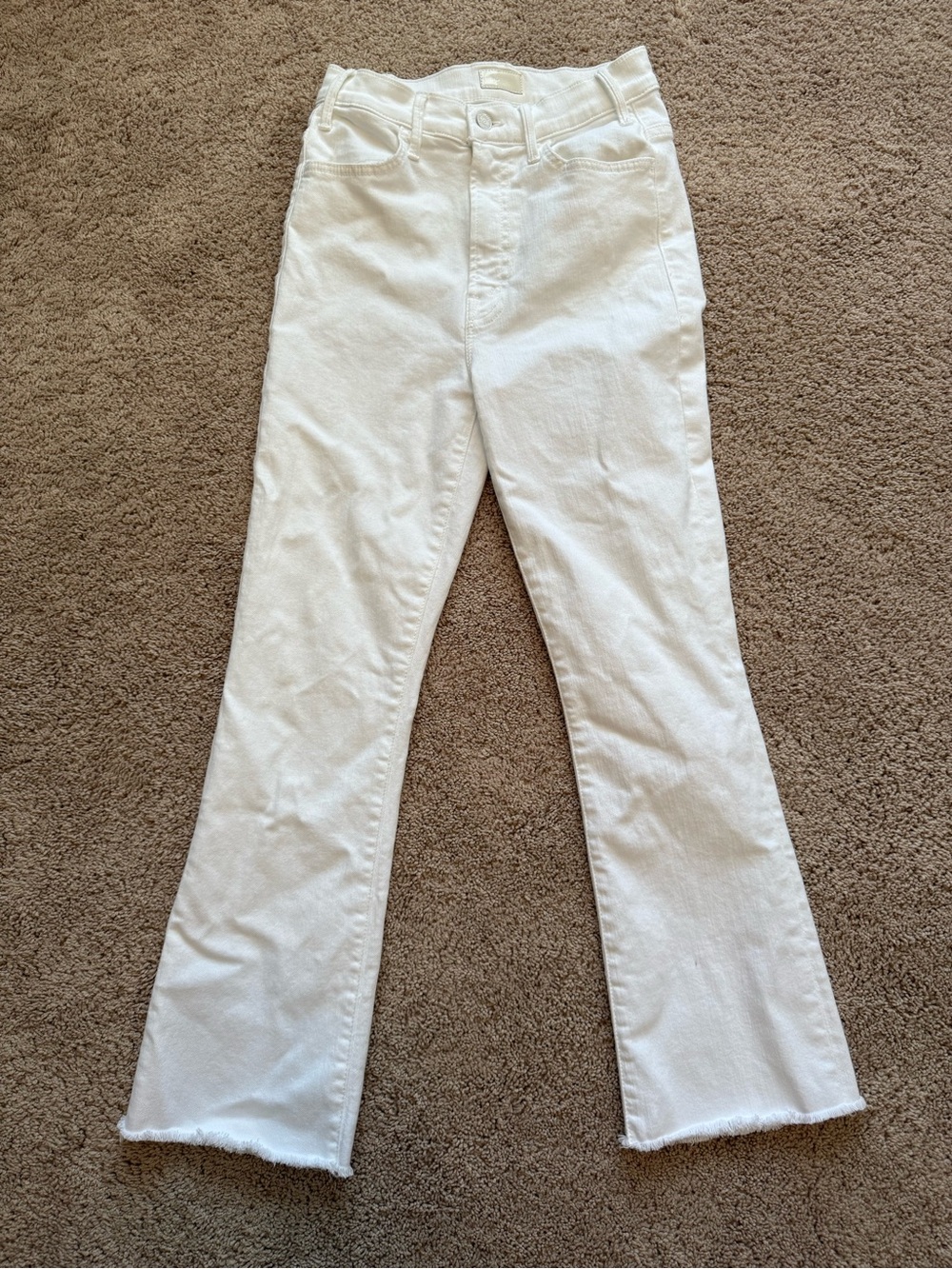 MOTHER White High-Rise The Hustler Ankle Fray Jeans